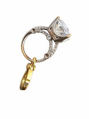 Juicy Couture Oversized Diamond Ring Charm Y2K Silver Tone Rhinestone Pendant